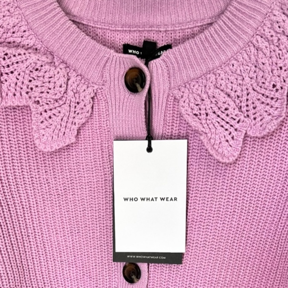 NWT ~ WHO WHAT WEAR size MEDIUM ~Purple / Pink sweater w/ crochet knit collar - Picture 5 of 13